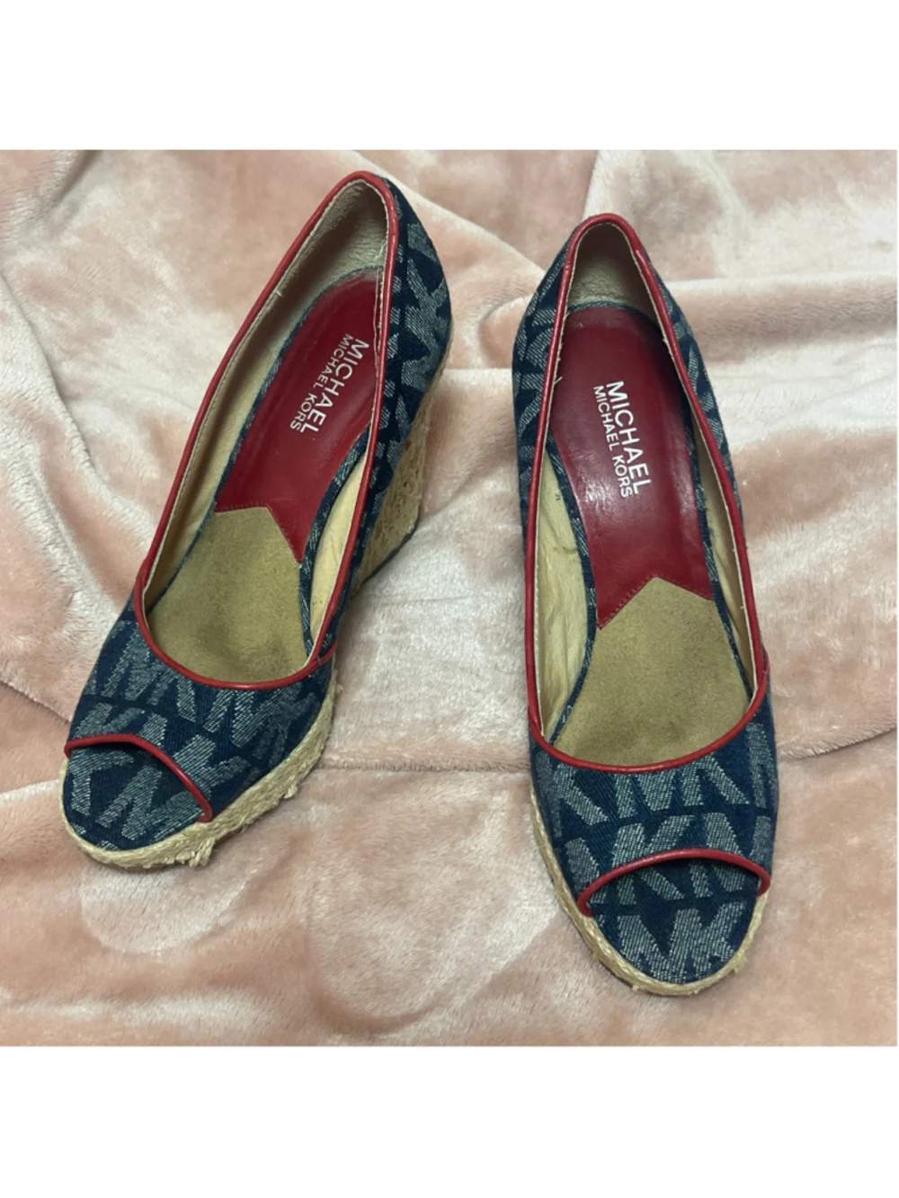 Women's Michael Kors Denim Wedges Size 7.5 Blue and Red